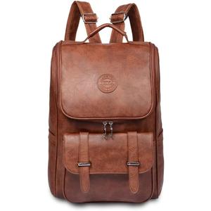 Vintage Faux Leather Backpack, Slim Laptop Backpack Travel Waterproof Pack Weekend Daypack Bag for Men Women,Brown