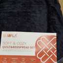 LEAONME Velvet Quilt King Size 98''x106'', Lightweight Black Velvet Comforter Set with 2 Matching Shams, Soft Cross Stitch Bedspread Coverlet Bedding Set for All Season