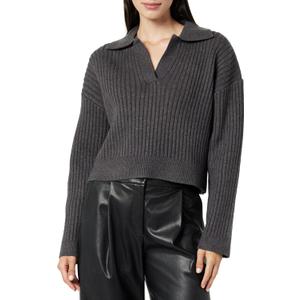 The Drop Women's Marcy Ribbed Polo Top (Charcoal), S The Drop Women's Marcy Ribbed Polo Top (Charcoal), S