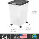 IRIS USA Airtight Dog Food Storage Container, Up to 54 lbs, Attachable Wheels, For Dog Cat Bird and Other Pet Food Storage Bin, Keep Fresh, Translucent Body, Easy Mobility, Black