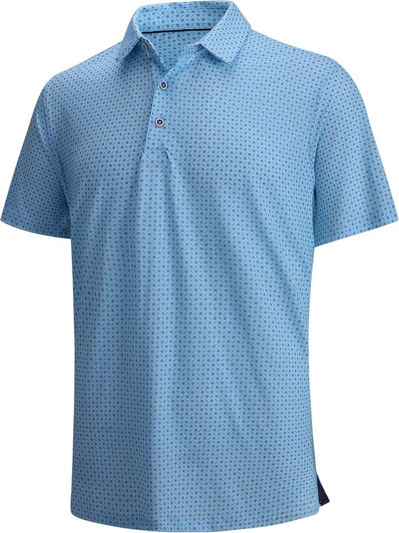 Damipow Premium Golf Shirts for Men Dry Fit Performance Polo Short Sleeve Collared Shirt (Blue, XXXL)