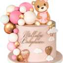 LaVenty Pink Teddy Bear Cake Decoration baby shower Boy Cake Decoration Girl 1 Year Pink Cake Topper Teddy Bear Party Supplies