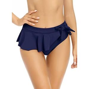 SHEKINI Women's Ruffle Bikini Bottom Tummy Control High Waisted Tie Knot Bathing Suit Bottoms, Size L