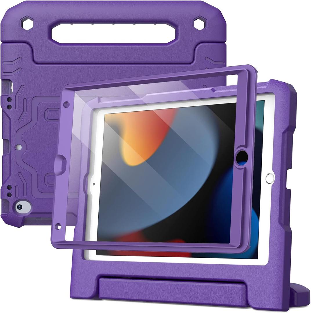 JETech Kids Case for iPad 10.2-Inch (9th/8th/7th Generation, 2021/2020/2019) with Built-in Screen Protector, Shockproof Full-Body Handle Stand Tablet Protective Cover (Purple)
