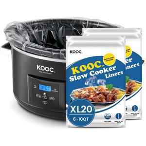 KOOC Slow Cooker Liners 14"x22" 20 Count Extra Large Size Disposable Pot Liners Cooking Bags Fit 6 qt to 10 qt Pot BPA Free Fresh Locking Seal Design