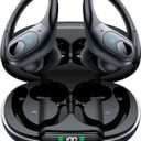 occiam Active Noise Cancelling Earbuds Wireless Bluetooth Headphones Ear Buds 90Hrs Playback Stereo Bass Earphones with Mic Over-Ear Hooks IPX7 Waterproof Headset for Work Sports Running Matte Black