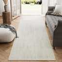 Jinchan Modern Runner Rug 2x5 Washable Hallway Rug Grid Runner Indoor Floor Cover Geometric Contemporary Non Slip Soft Carpet for Kitchen Bedroom Laundry Room Home Office Ivory