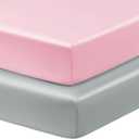 Horbaunal 2 Pack Satin Pack n Play Sheets for Baby with Sensitive Hair and Skin, Silky Mini Crib Sheets 38" x 24" x 5", Soft Playard Sheet Protector Baby Mattress Sheet, Blush Pink & Grey