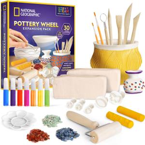 Blue Marble National Geographic Pottery Wheel Refill Kit  2 lbs. Air Dry Clay, 30 Pottery Tools & Accessories, Gemstone Chips, Sculpting Clay Tools, 7 Paints & More, Great Craft Kit for Kids