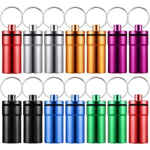 Hotop 14 Pieces Pill Holder Keychain Portable Pill Case Waterproof Aluminum Keychain Tablet Container Mini Metal Tablet Boxes Storage for Purse Outdoor Camping Travelling, Weekly 7 Day, 7 Colors