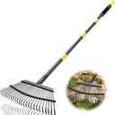 Garden Leaf Rakes, 6FT Rake for Lawns Heavy Duty 25 Metal Tines 18.5 inch Wide, Adjustable Steel Handle, Rakes for Leaves, Gathering Shrub, Grass, Flower Beds