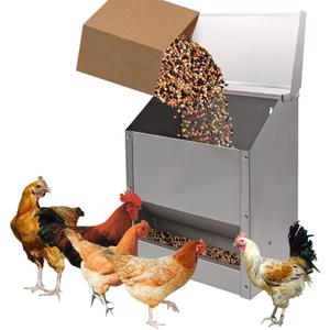 Stainless Steel Chicken Feeders No Waste Poultry Feeder Rainproof Hanging Poultry Feeder Trough with Lid Holds 25lbs of Feed, No Assembly Required