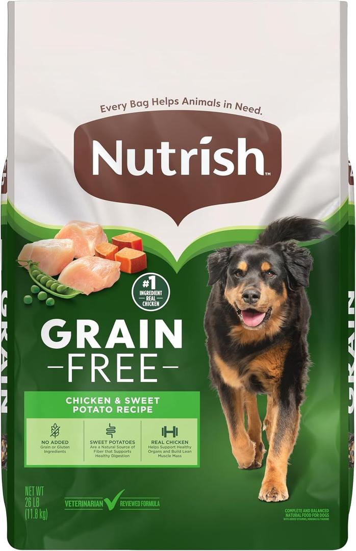 Nutrish Grain Free Dry Dog Food, Chicken & Sweet Potato Recipe, 26 lb. Bag (Rachael Ray) (EXP 06/09/27)