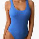 Limeeke Women One Piece Swimsuit Solid Ribbed Monokini Swimwear Scoop Neck Low Back Bathing Suit, XL