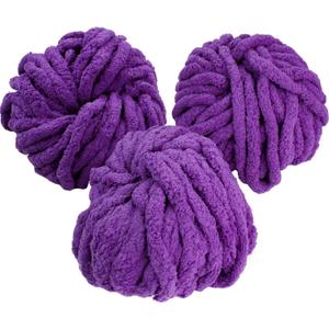 iDIY Chunky Chenille Yarn 3 Pack (72 Yards)  Soft & Fluffy Dark Purple Skeins for Arm Knitting, Crochet, DIY Crafts, Blankets, Scarves, Rugs, Holiday & Christmas Gifts, Cozy Home Dcor Yarn