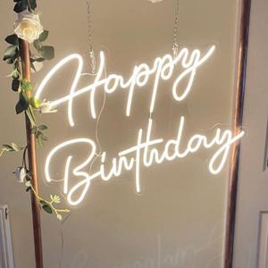 CiCiYours Large Happy Birthday LED Neon Sign, 28 inches Personalized Neon Light Sign for Birthday Party Wall Decoration Bar Rave Home Decor Christmas Light Gifts(Warm White)