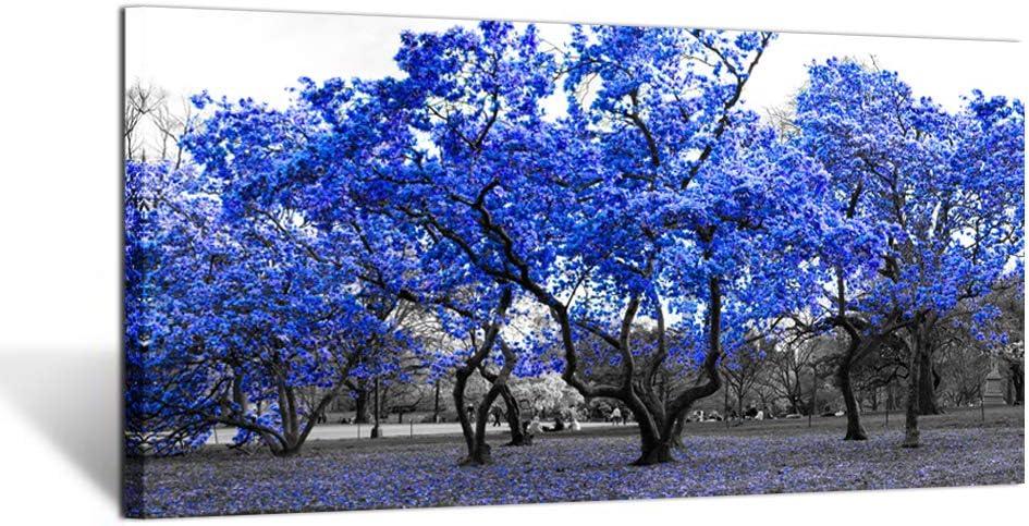 KREATIVE ARTS Large Wall Art Painting Contemporary Blue Tree In Black And White Fall Landscape Picture Modern Giclee Stretched And Framed Artwork for Office Living Room Decoration 20x40in