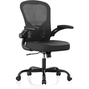 Office Chair, Ergonomic Desk Chairs 330LBS Capacity High Back Mesh Computer Chair with Flip-up Armrests, Comfy Work with Adjustable Lumbar Support, Rolling Swivel Executive Task Chair Black (One Size)
