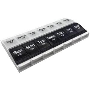 EZY DOSE Push Button (7-Day) Pill Case, Medicine Planner, Vitamin Organizer, 2 Times a Day AM/PM Container, X-Large Compartments, Arthritis Friendly, Effortless Open, Clear Lids, Blue/White, BPA Free