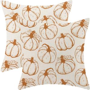 Fall Decor Pillow Covers 18x18 Pack of 2 Burnt Orange Pumpkin Throw Pillow Cover Outdoor Decoration,Autumn Thanksgiving Pumpkin Pillowcase Farmhouse Linen Decorative Cushion Case for Couch sofa