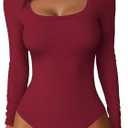 ANRABESS Women Scoop Neck Bodysuits Long Sleeve Tops 2025 Fall Slim Fit Ribbed Knit Sexy Soft Basic Shirts Fashion Outfits.M