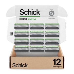 Schick Hydro Sensitive Razor Refills, 12ct | 5 Blade Razor for Men, Shaving Blades, 12 Refills