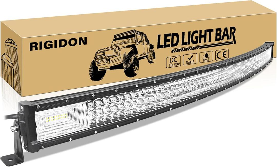 RIGIDON 52 Inch 675W Curved LED Light Bar, Triple Row Flood Spot Combo 67500LM Light Bar Waterproof Driving Boat Offroad LED Work Light for ATV UTV Truck