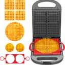 Baker's Friend Multi Shapes Waffle Iron, A Combo of Mini Waffle Maker, American Classic Waffle Maker, Belgian Waffle Machine Thick & Chaffle Maker, Waflera Electrica, With 2 Silicone Molds, Graphite