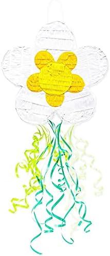 BLUE PANDA Pull String Daisy Pinata for Spring Flower Birthday Party Decorations (Small, 13 x 13 x 3 In)