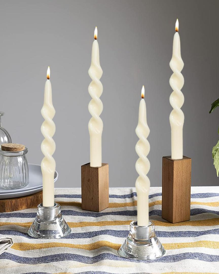 LPUSA Ivory Spiral Taper Candles Twisted Candle Conical Stick Candles for Holiday Wedding Party Wax Unscented Dinner Candle Dripless,Christmas Gift H 10 Inch, 4pcs（IvoryB）