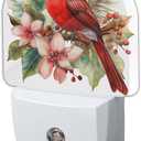 Night Light,Red Cardinal Bird Flowers Night Lights Plug Into Wall for Bedroom Bathroom Kitchen Hallway Stairs Hallway, Plug-in, Energy Efficient Decor Desk Lamp Gifts