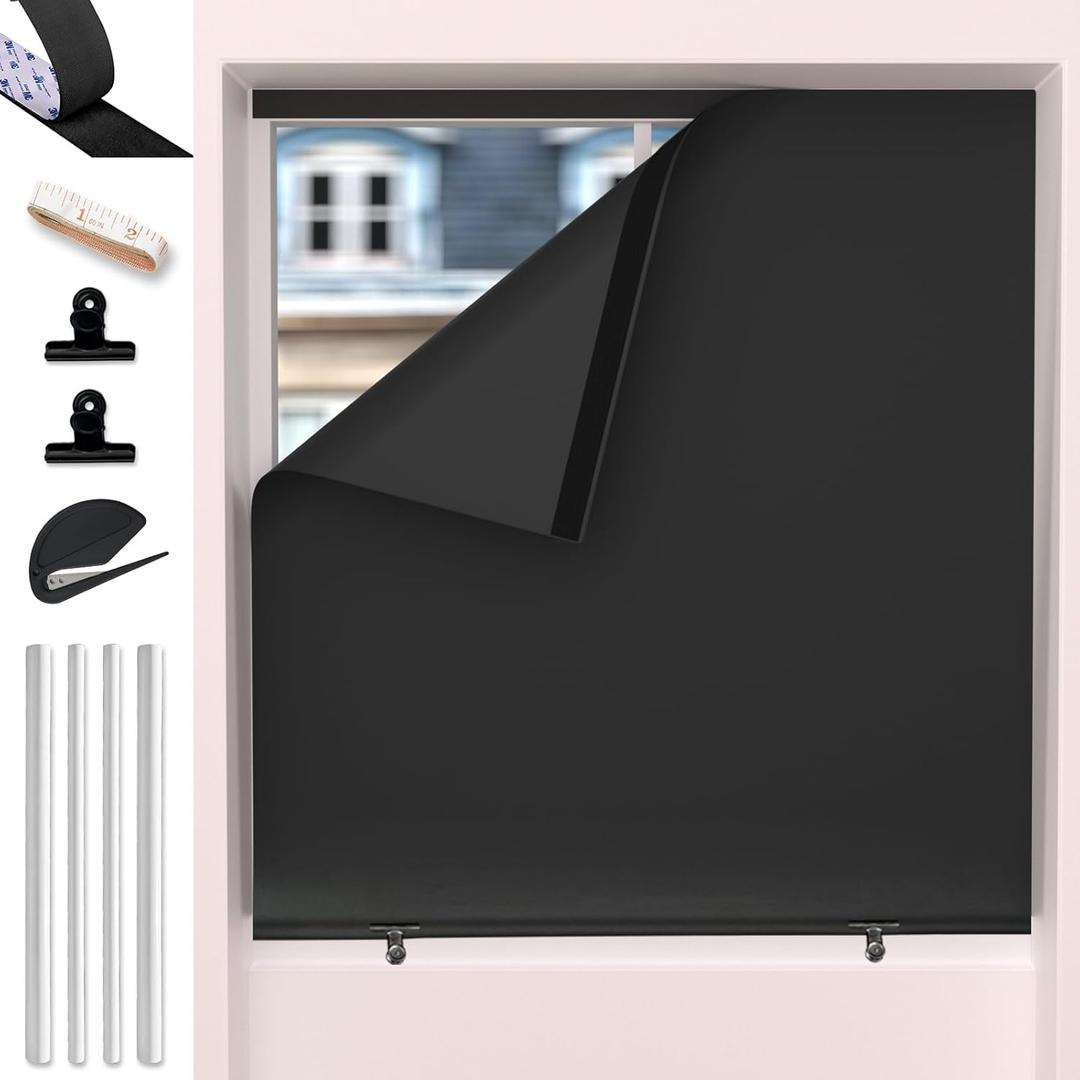 Myshade Portable Blackout Window Cover Roller Blind Screen for Windows No Drill Fabric Blinds for Indoor Windows Pull Down Stick On Temporary Room Darkening Shades for Home Bedroom Travel 2PCS 57X39