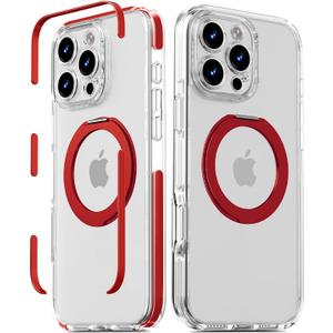 Magnetic for iPhone 16 Pro Case with 360 Spin Stand [Compatible with MagSafe] [Military-Grade Protection] [Detachable Strip] Anti-Yellowing Slim Case for iPhone 16 Pro 6.3", Red