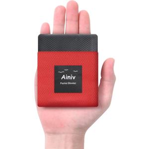 Ainiv Picnic Blanket, Mini Pocket Beach Mat 43.3 x 55.1IN (2-3 People) Foldable, Lightweight Waterproof Sand Free, Foldable Thin Ground Sheet for Outdoor Camping Hiking Travel - with Hand Strap (Red)