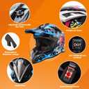 OUMURS DOT Adult Dirt Bike Helmet with Goggles Gloves & Mask Adjustable Sun Visor Motorcycle Adult ATV Helmet Off-Road Motocross Downhill Moped MX BMX for Unisex Adult-188-Blue Cowboy, L