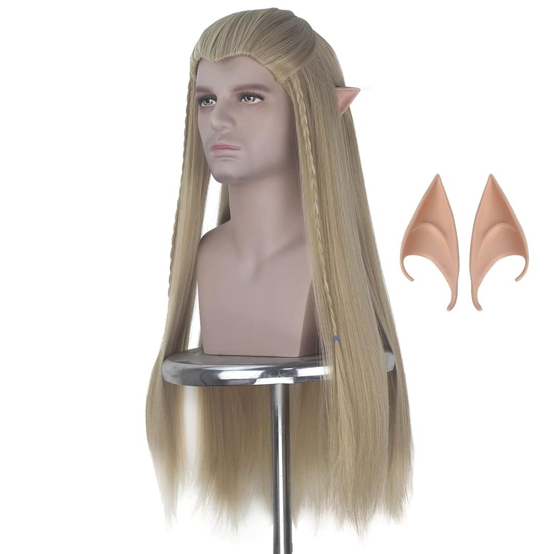 Yan Dream Men Braids Prestyled Wigs Long Straight Elf Wig Ash Blonde Cosplay Costume Halloween Parties Anime Wig
