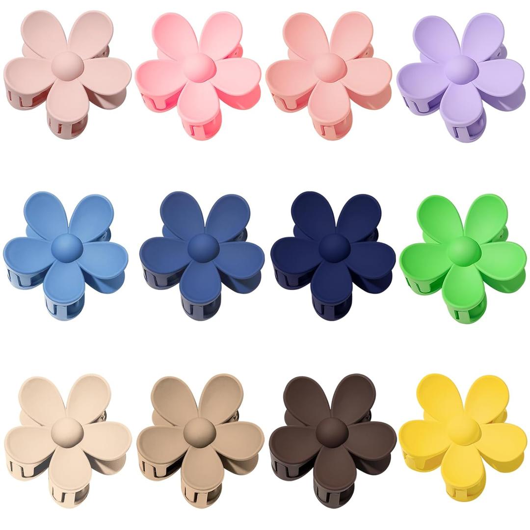 Flower Hair Clips 12Pcs Hair Claw Clips Cute Claw Clips for Women Girls Matte Jaw Clip for Thick/Medium Hair Big Daisy Hair Clips for Thin Hair Fashion 12 Colorful Hair Accessories Gifts (Multicolor)
