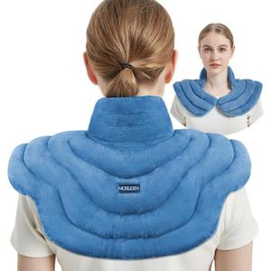 MORLIDEN Neck Heating Pad Microwavable for Shoulders, Warmer Wrap Microwave Heating Pad for Neck and Shoulders for Pain Relief (Light Blue)