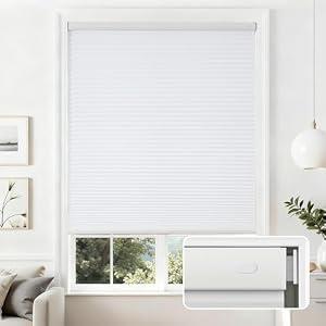 Joydeco No Drill Light Filtering Cellular Shades, 58" W x 64" H, White