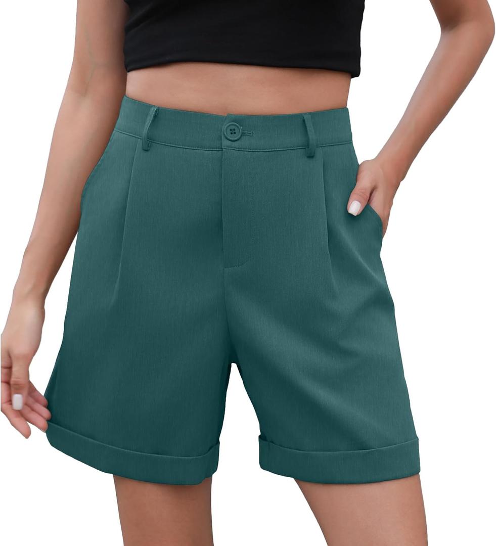 Bettysays Shorts for Women Bermuda Shorts Casual Elastic Waist Wide Leg Shorts with Pockets (Small, A-09 Indigo Blue)