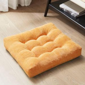 Degrees of Comfort Meditation Floor Pillow, Square Large Pillows Seating for Adults, Tufted Corduroy Cushion for Living Room Tatami, Orange Yellow 22x22 Inch (1 Pack)