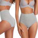 ASIMOON Tummy Control High Waisted Underwear for Women Cotton Plus Size Full Coverage Panties Ladies Briefs (M)