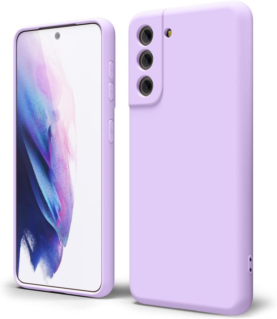 oakxco for Samsung Galaxy S21 Phone Case Liquid Silicone, Cute Thin Slim Soft Rubber TPU Plain Smooth Gel Cover for Women Girl, Matte Solid Protective & Shockproof, Lilac Lavender Light Purple