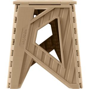 Livinbox 15 inch Plastic Collapsible Stool, Folding Stool, Outdoor Step Stool, Opens Easy with One Flip. Great for Kitchen, Bathroom, Bedroom, Holds Up to 200kg (Khaki Beige)