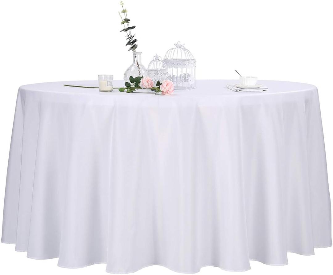 Ascoza 2pack 120 Inch White Round Tablecloth in Polyester Fabric for Wedding/Banquet/Restaurant/Parties