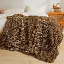 XeGe Luxury Faux Fur Leopard Print Blanket, Soft Cheetah Patterned Fluffy Bed Blanket, Shaggy Plush Decorative Couch Throw, Cute Furry Animal Print Fuzzy Throw for Sofa Bed Couch, Brown, 60x90