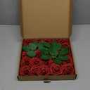 DuHouse 25Pcs Artificial Roses Flowers Fake Roses with Stems Real Touch Foam Flowers for DIY Wedding Bouquet Baby Shower Centerpiece Floral Arrangement Party Home Decor(Dark Red)