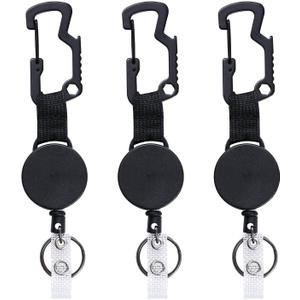 DELSWIN Retractable Badge Holders Clip, 3 Pack Heavy Duty Retractable Keychain with Multitool Carabiner, Tactical Badge Reels Key Chain with 25 Inches Steel Cord