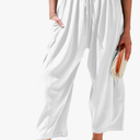 TARSE Womens Linen Wide Leg Pants Casual Loose Drawstring Summer Beach Travel Vacation Palazzo Harem Pants with Pockets, Size M