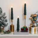 Funtery 6 Pcs LED Christmas Tree Flameless Taper Candles Real Wax Battery Operated Candlestick Lights with 3D Flame and Remote Timer Window Fireplace(Green,Christmas Tree)